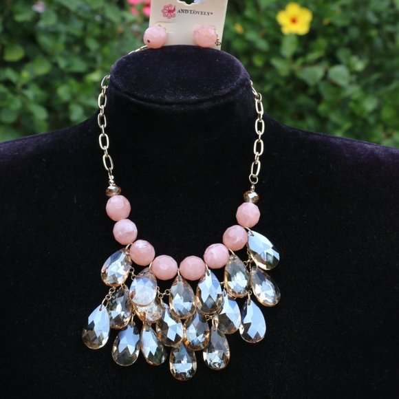 Dressy Boho Crystal Tiered Statement Necklace Set - Picture 5 of 5